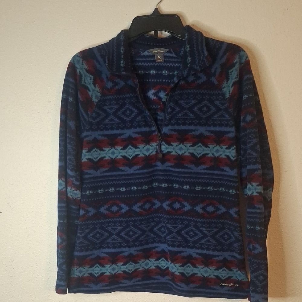 Eddie Bauer Blue and Red Patterned Pullover size medium